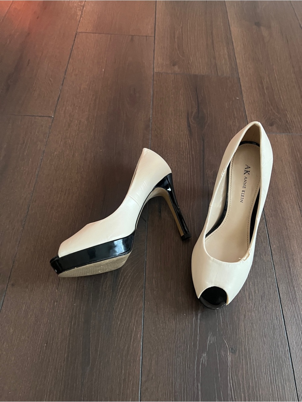 Anne Klein Cream Peep-Toe Platform Pumps